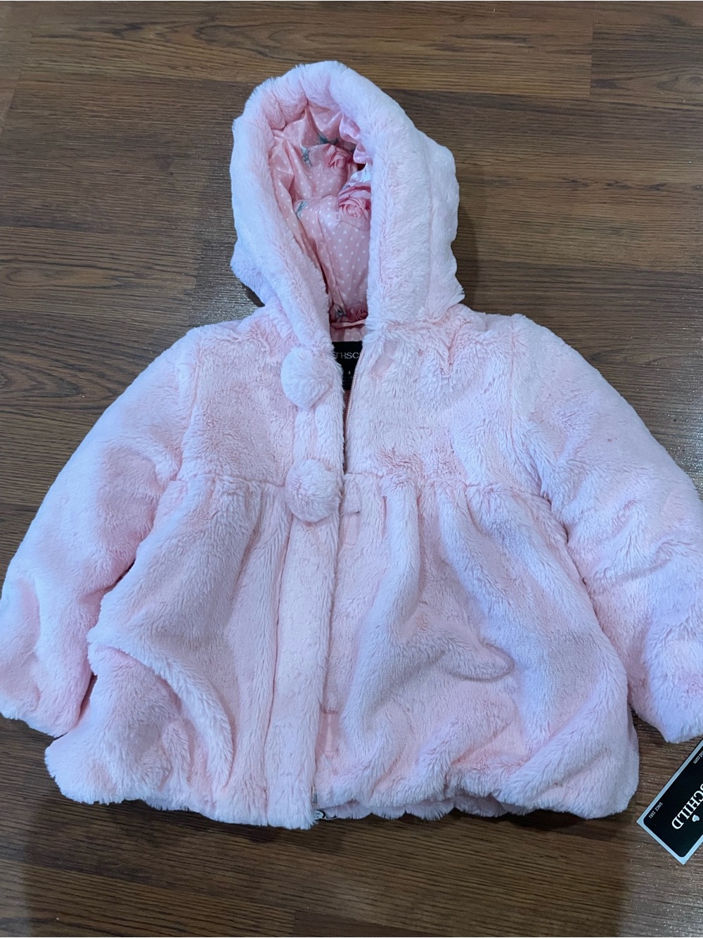 Rothschild Soft Pink Faux-Fur Hooded Coat for Kids